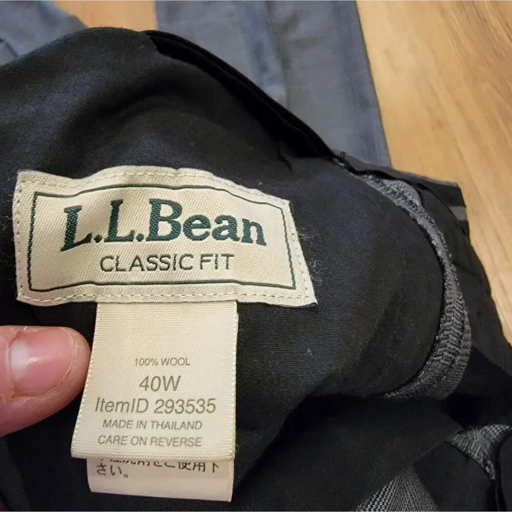 Mens 40W Classic Fit L. L. Bean Grey Checkered Dress Pants